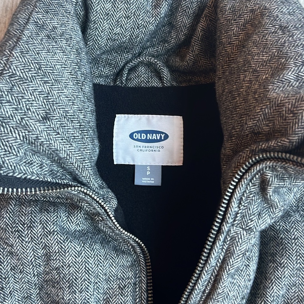 OLD NAVY Womens S / P Gray Herringbone Full Zip Fleece Puffer Wool Blend Vest
